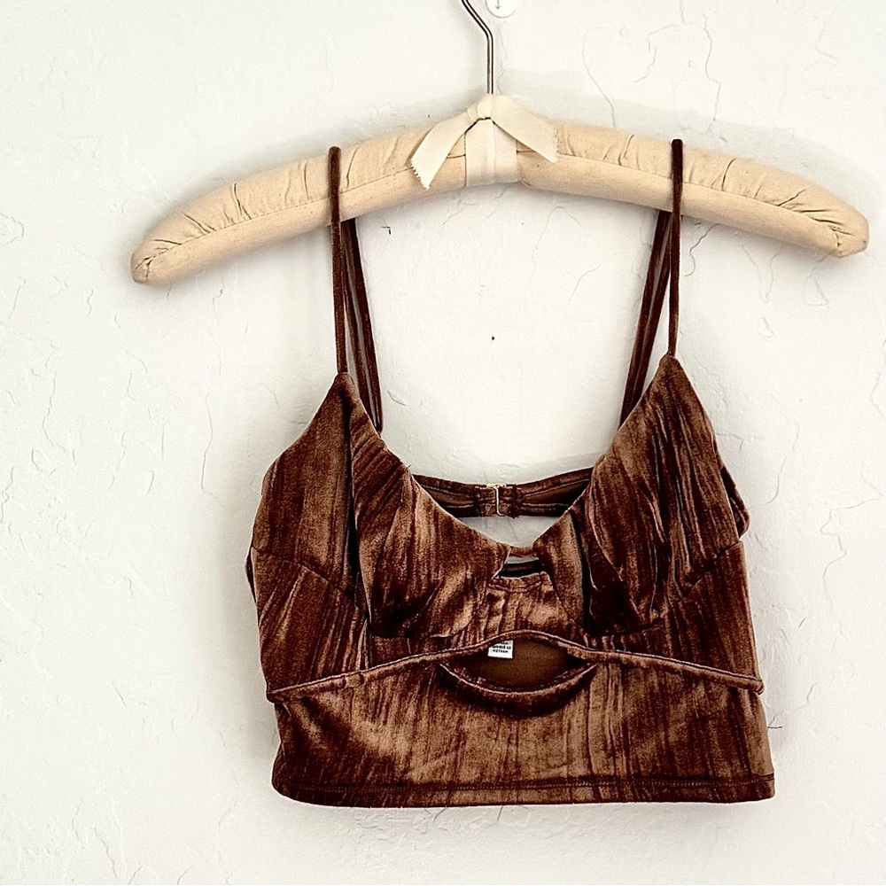 Urban Outfitters Brown Tan Velvet  Spaghetti Strap Tank Crop Top 90s Y2K Medium